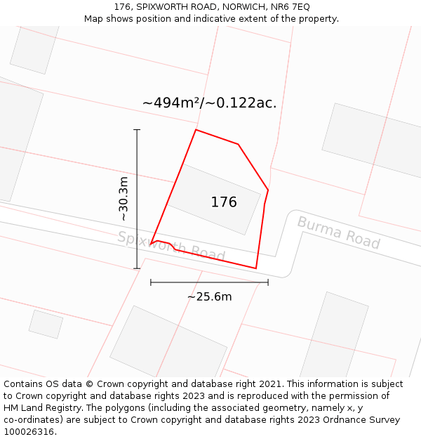 176, SPIXWORTH ROAD, NORWICH, NR6 7EQ: Plot and title map