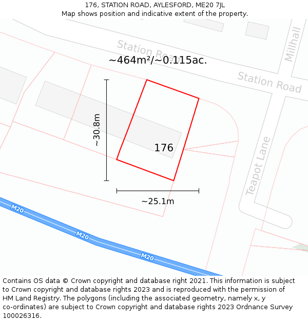 176, STATION ROAD, AYLESFORD, ME20 7JL: Plot and title map