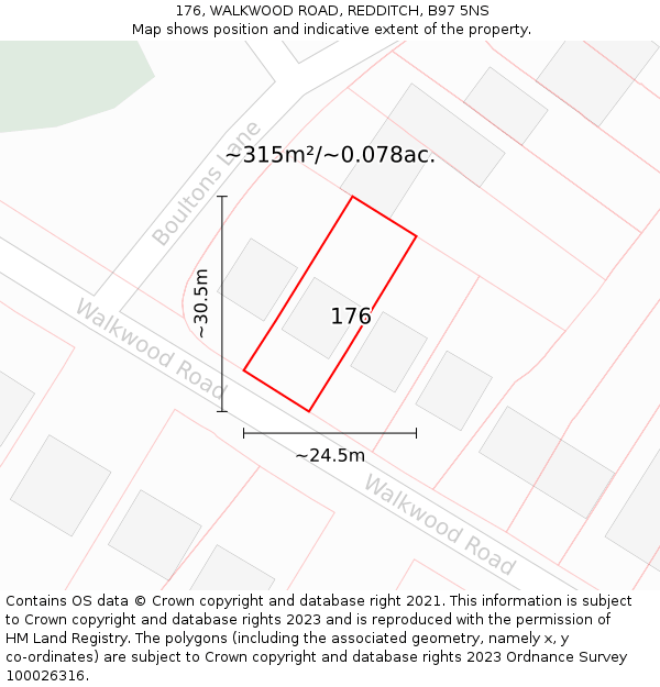 176, WALKWOOD ROAD, REDDITCH, B97 5NS: Plot and title map