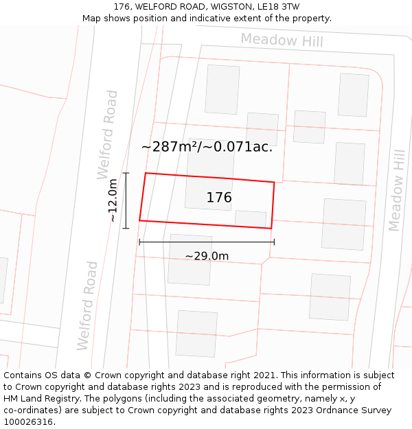 176, WELFORD ROAD, WIGSTON, LE18 3TW: Plot and title map