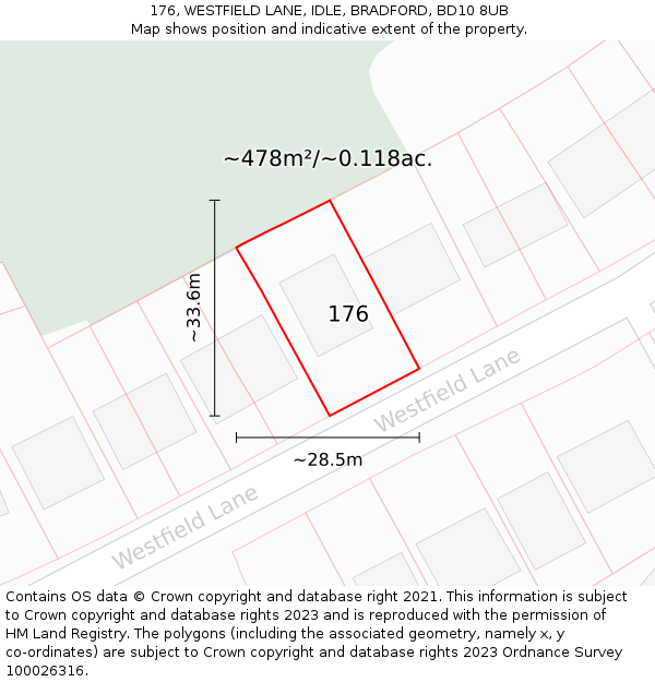 176, WESTFIELD LANE, IDLE, BRADFORD, BD10 8UB: Plot and title map