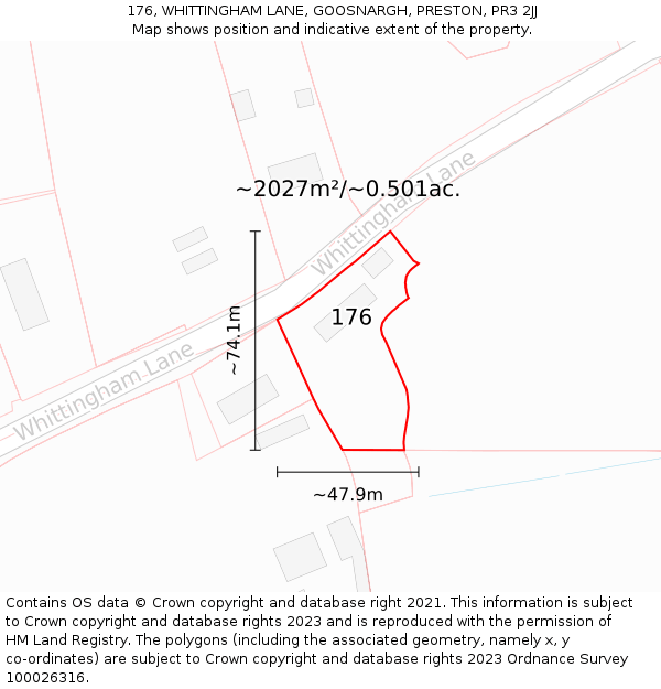 176, WHITTINGHAM LANE, GOOSNARGH, PRESTON, PR3 2JJ: Plot and title map