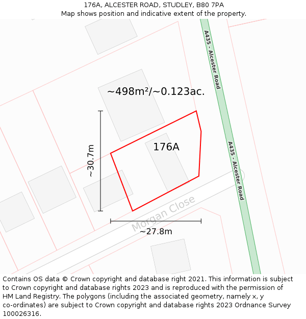 176A, ALCESTER ROAD, STUDLEY, B80 7PA: Plot and title map