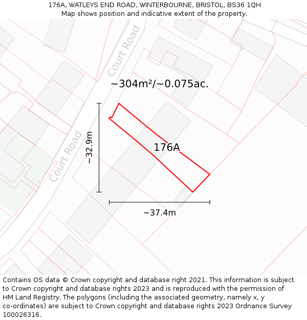 176A, WATLEYS END ROAD, WINTERBOURNE, BRISTOL, BS36 1QH: Plot and title map