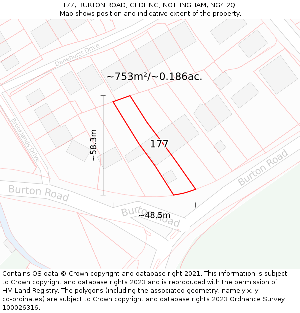 177, BURTON ROAD, GEDLING, NOTTINGHAM, NG4 2QF: Plot and title map