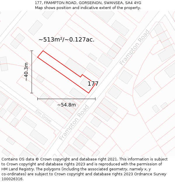 177, FRAMPTON ROAD, GORSEINON, SWANSEA, SA4 4YG: Plot and title map