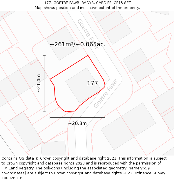 177, GOETRE FAWR, RADYR, CARDIFF, CF15 8ET: Plot and title map