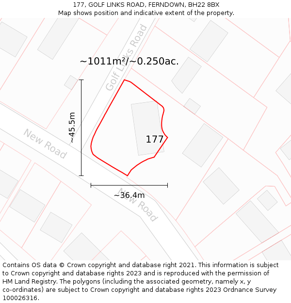 177, GOLF LINKS ROAD, FERNDOWN, BH22 8BX: Plot and title map