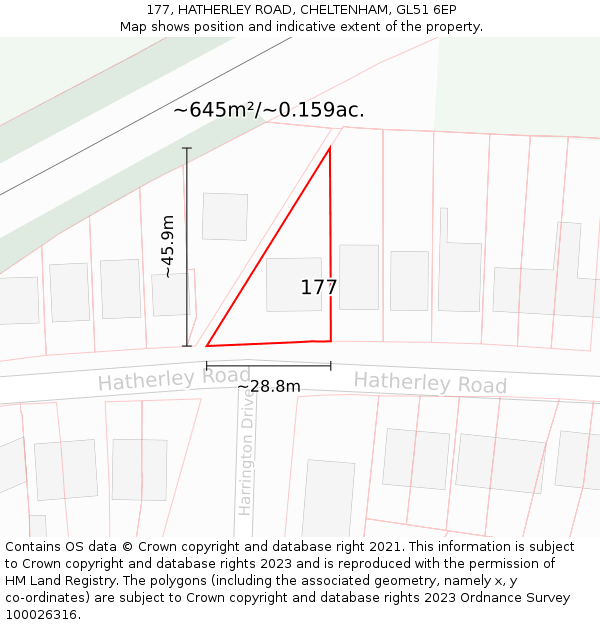 177, HATHERLEY ROAD, CHELTENHAM, GL51 6EP: Plot and title map