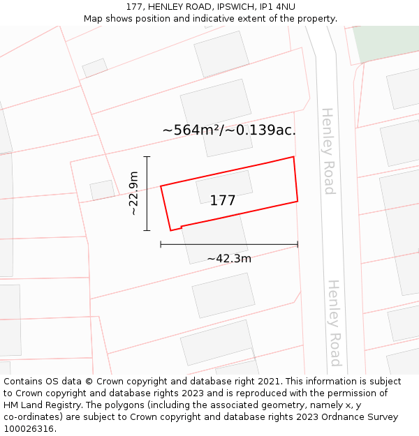 177, HENLEY ROAD, IPSWICH, IP1 4NU: Plot and title map