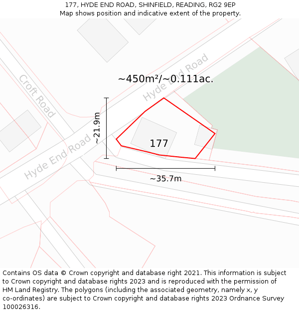 177, HYDE END ROAD, SHINFIELD, READING, RG2 9EP: Plot and title map