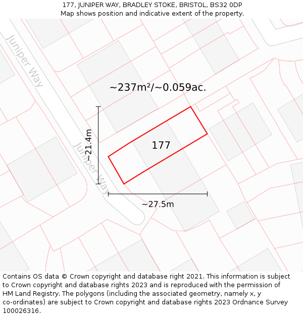 177, JUNIPER WAY, BRADLEY STOKE, BRISTOL, BS32 0DP: Plot and title map