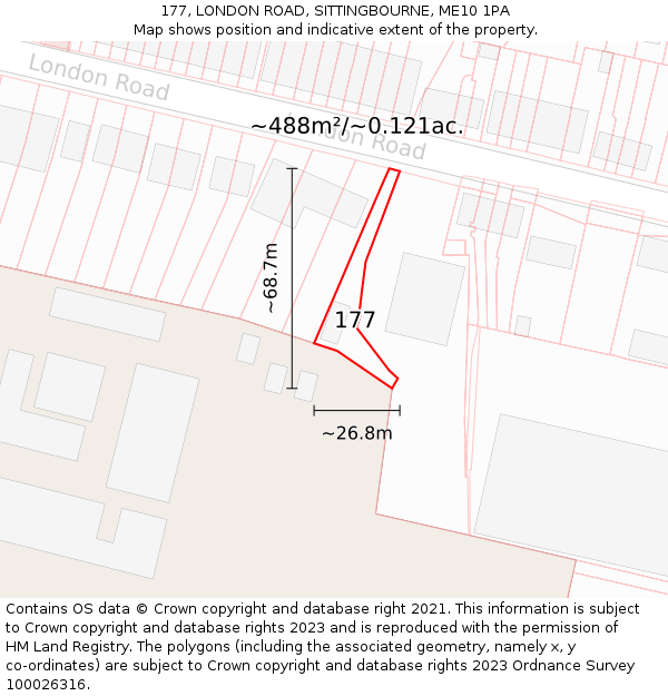 177, LONDON ROAD, SITTINGBOURNE, ME10 1PA: Plot and title map