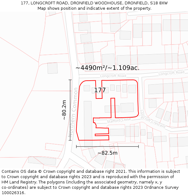 177, LONGCROFT ROAD, DRONFIELD WOODHOUSE, DRONFIELD, S18 8XW: Plot and title map