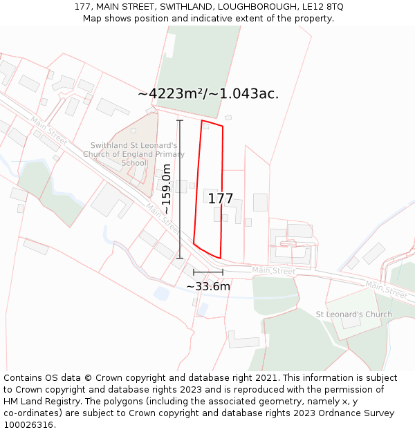 177, MAIN STREET, SWITHLAND, LOUGHBOROUGH, LE12 8TQ: Plot and title map