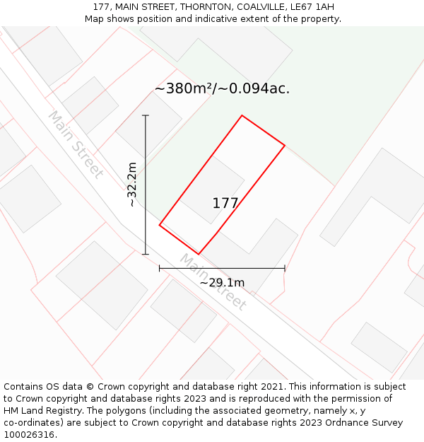 177, MAIN STREET, THORNTON, COALVILLE, LE67 1AH: Plot and title map