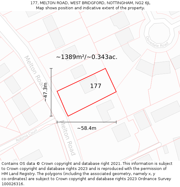 177, MELTON ROAD, WEST BRIDGFORD, NOTTINGHAM, NG2 6JL: Plot and title map