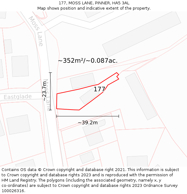 177, MOSS LANE, PINNER, HA5 3AL: Plot and title map