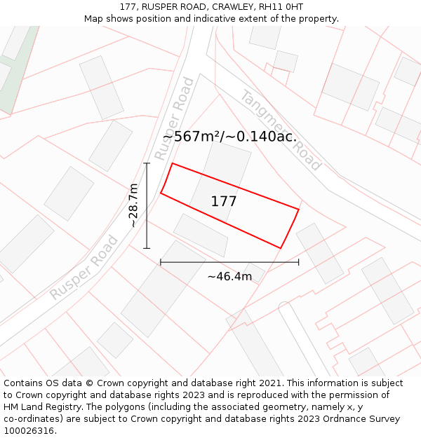 177, RUSPER ROAD, CRAWLEY, RH11 0HT: Plot and title map