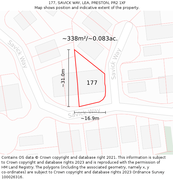 177, SAVICK WAY, LEA, PRESTON, PR2 1XF: Plot and title map