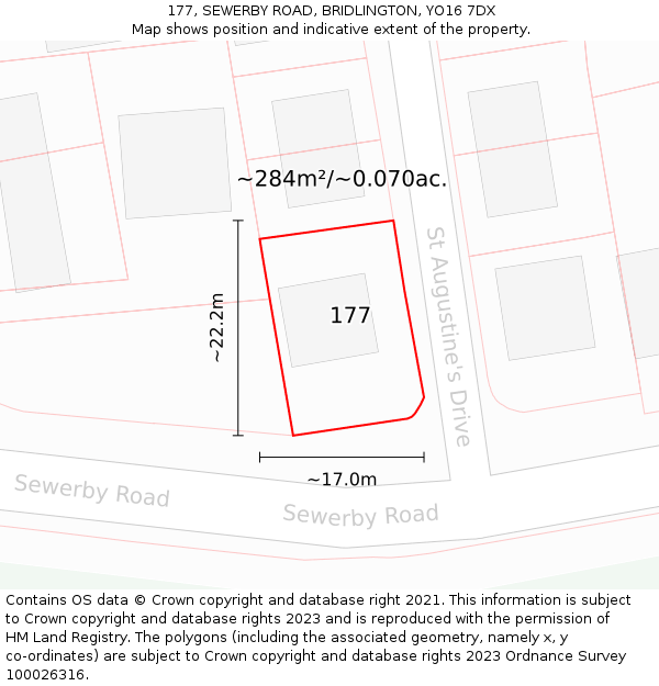 177, SEWERBY ROAD, BRIDLINGTON, YO16 7DX: Plot and title map