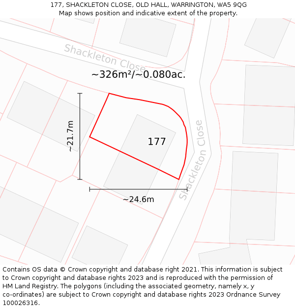 177, SHACKLETON CLOSE, OLD HALL, WARRINGTON, WA5 9QG: Plot and title map