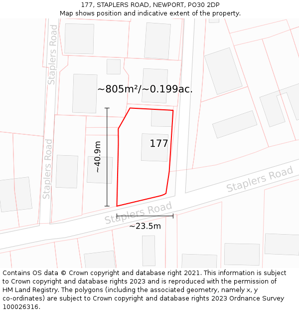 177, STAPLERS ROAD, NEWPORT, PO30 2DP: Plot and title map