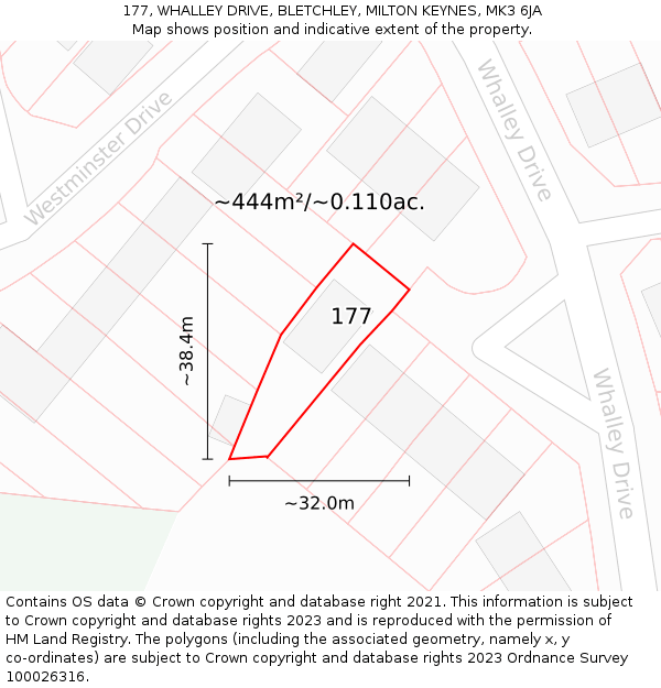 177, WHALLEY DRIVE, BLETCHLEY, MILTON KEYNES, MK3 6JA: Plot and title map