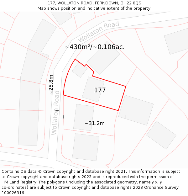 177, WOLLATON ROAD, FERNDOWN, BH22 8QS: Plot and title map