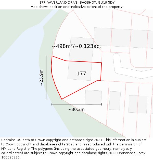 177, YAVERLAND DRIVE, BAGSHOT, GU19 5DY: Plot and title map