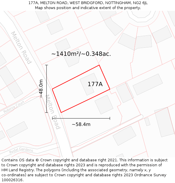 177A, MELTON ROAD, WEST BRIDGFORD, NOTTINGHAM, NG2 6JL: Plot and title map