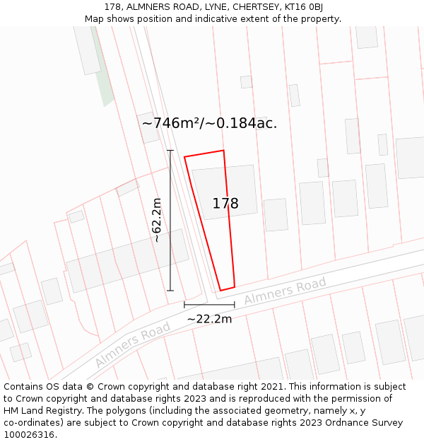 178, ALMNERS ROAD, LYNE, CHERTSEY, KT16 0BJ: Plot and title map