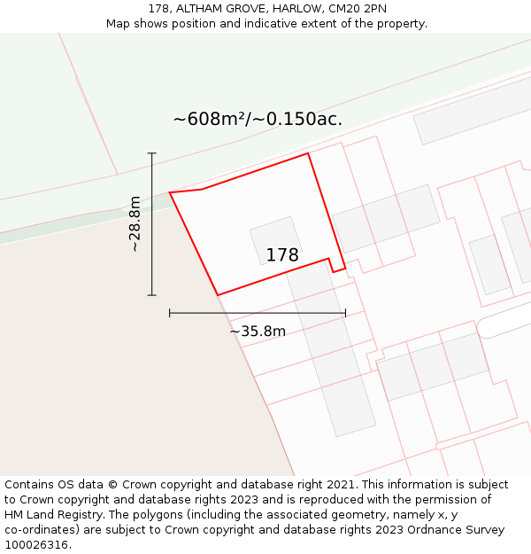 178, ALTHAM GROVE, HARLOW, CM20 2PN: Plot and title map