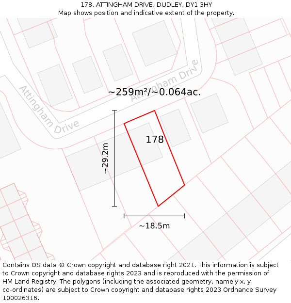 178, ATTINGHAM DRIVE, DUDLEY, DY1 3HY: Plot and title map