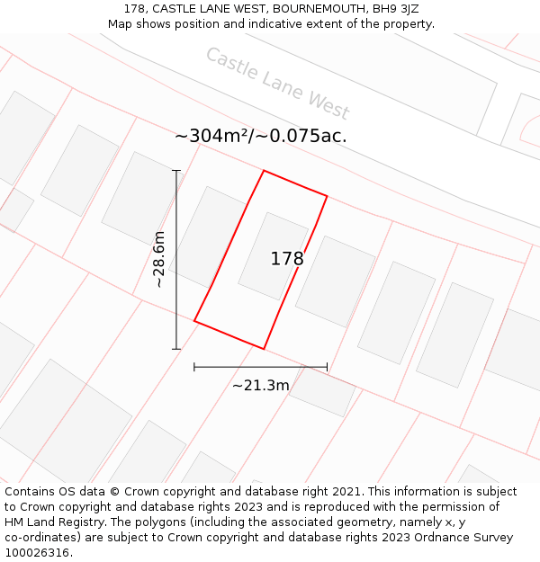 178, CASTLE LANE WEST, BOURNEMOUTH, BH9 3JZ: Plot and title map