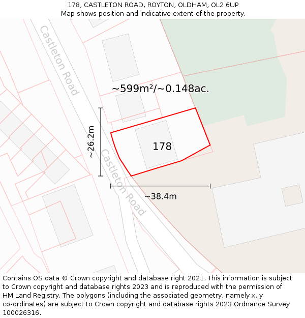 178, CASTLETON ROAD, ROYTON, OLDHAM, OL2 6UP: Plot and title map