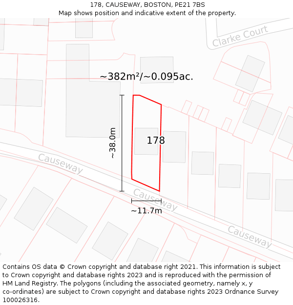 178, CAUSEWAY, BOSTON, PE21 7BS: Plot and title map