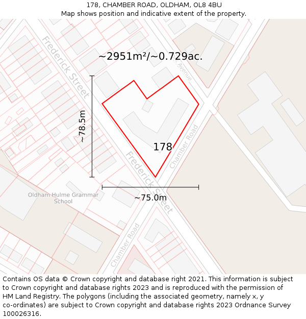 178, CHAMBER ROAD, OLDHAM, OL8 4BU: Plot and title map