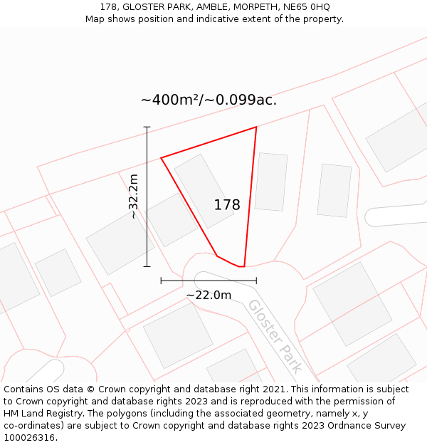 178, GLOSTER PARK, AMBLE, MORPETH, NE65 0HQ: Plot and title map