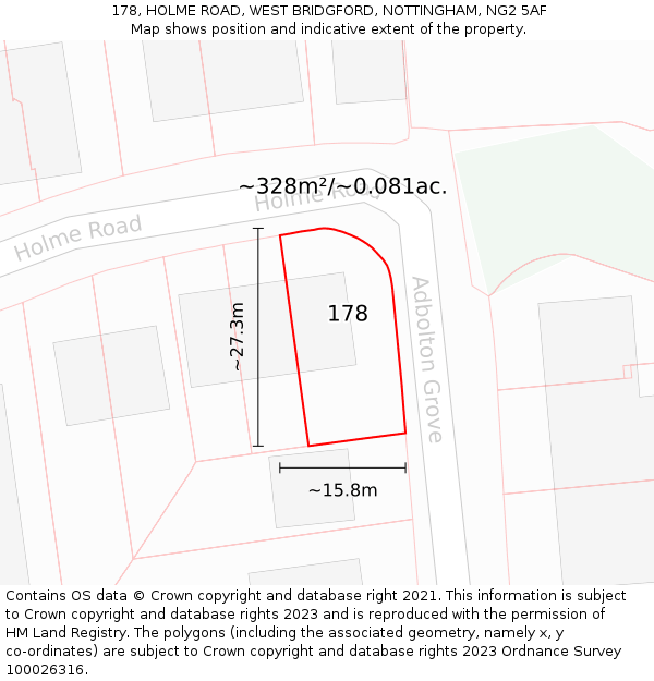 178, HOLME ROAD, WEST BRIDGFORD, NOTTINGHAM, NG2 5AF: Plot and title map