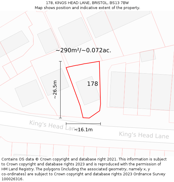 178, KINGS HEAD LANE, BRISTOL, BS13 7BW: Plot and title map