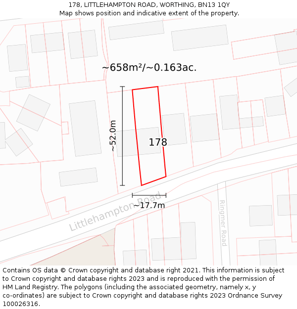 178, LITTLEHAMPTON ROAD, WORTHING, BN13 1QY: Plot and title map