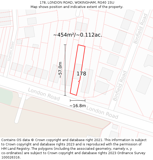 178, LONDON ROAD, WOKINGHAM, RG40 1SU: Plot and title map