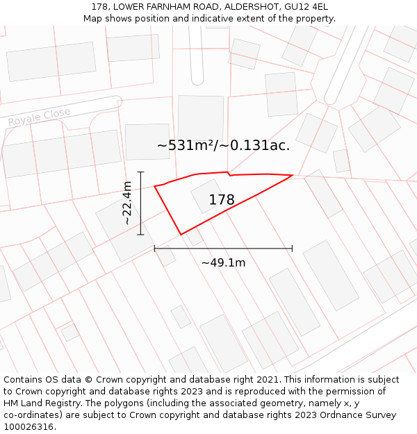 178, LOWER FARNHAM ROAD, ALDERSHOT, GU12 4EL: Plot and title map