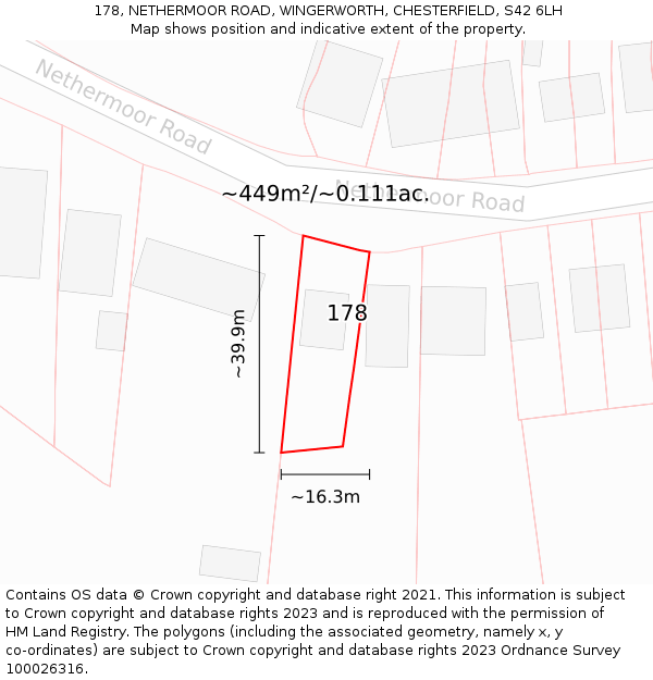 178, NETHERMOOR ROAD, WINGERWORTH, CHESTERFIELD, S42 6LH: Plot and title map