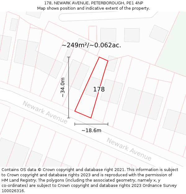 178, NEWARK AVENUE, PETERBOROUGH, PE1 4NP: Plot and title map