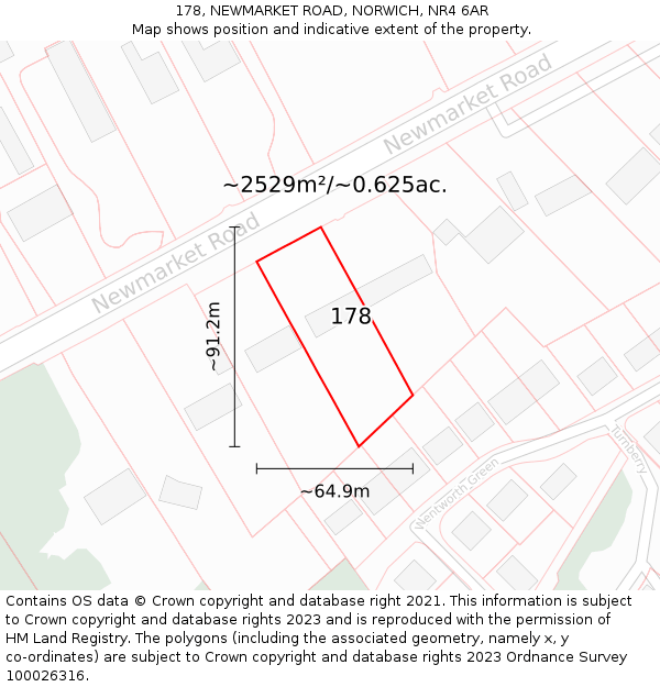 178, NEWMARKET ROAD, NORWICH, NR4 6AR: Plot and title map