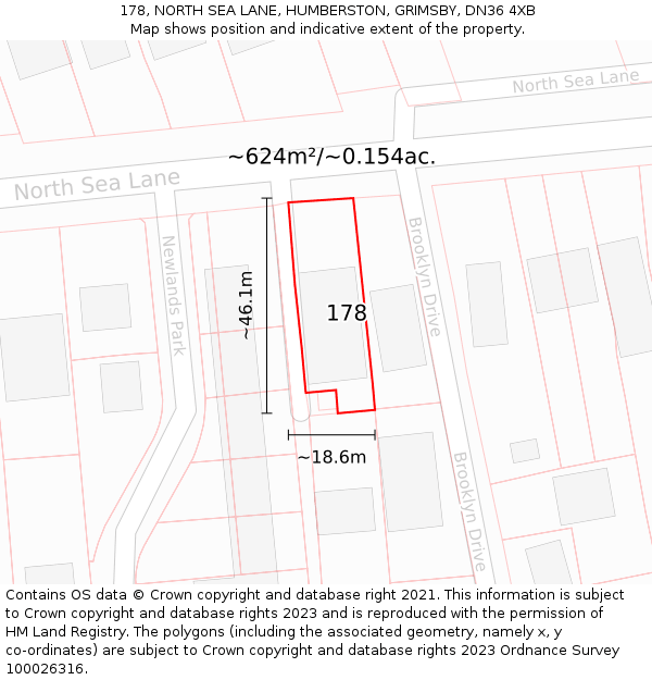 178, NORTH SEA LANE, HUMBERSTON, GRIMSBY, DN36 4XB: Plot and title map