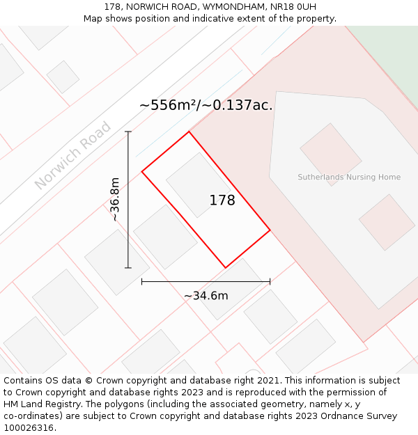 178, NORWICH ROAD, WYMONDHAM, NR18 0UH: Plot and title map