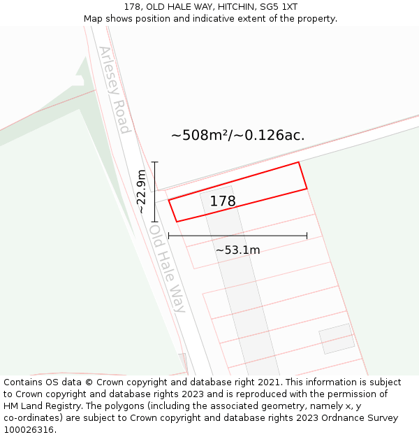 178, OLD HALE WAY, HITCHIN, SG5 1XT: Plot and title map